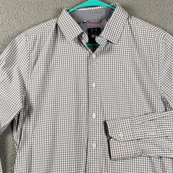 Under Armour Gray Gingham Check Long Sleeve Button Shirt Women’s Medium - Picture 1 of 9